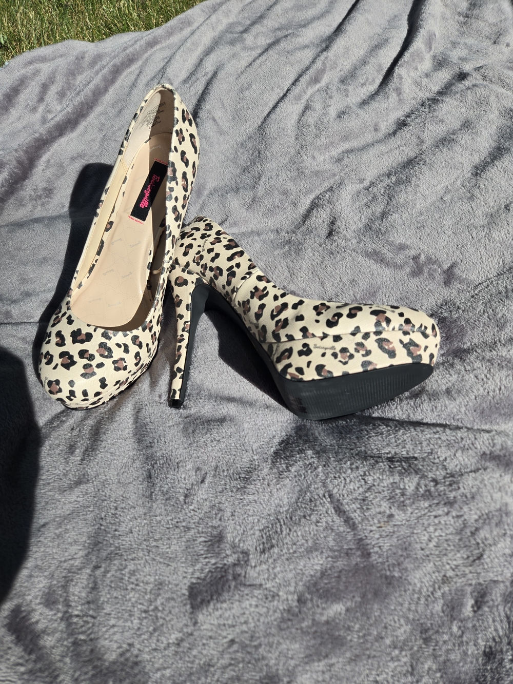 Betsey Johnson Leopard Print Platform Pumps - Beige and Black